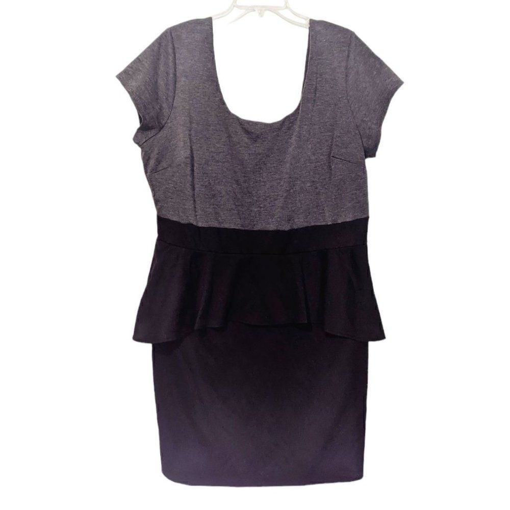 Plus Size Womens Paper Doll Black‎ and Grey Silhouette Dress with Skirted Waist